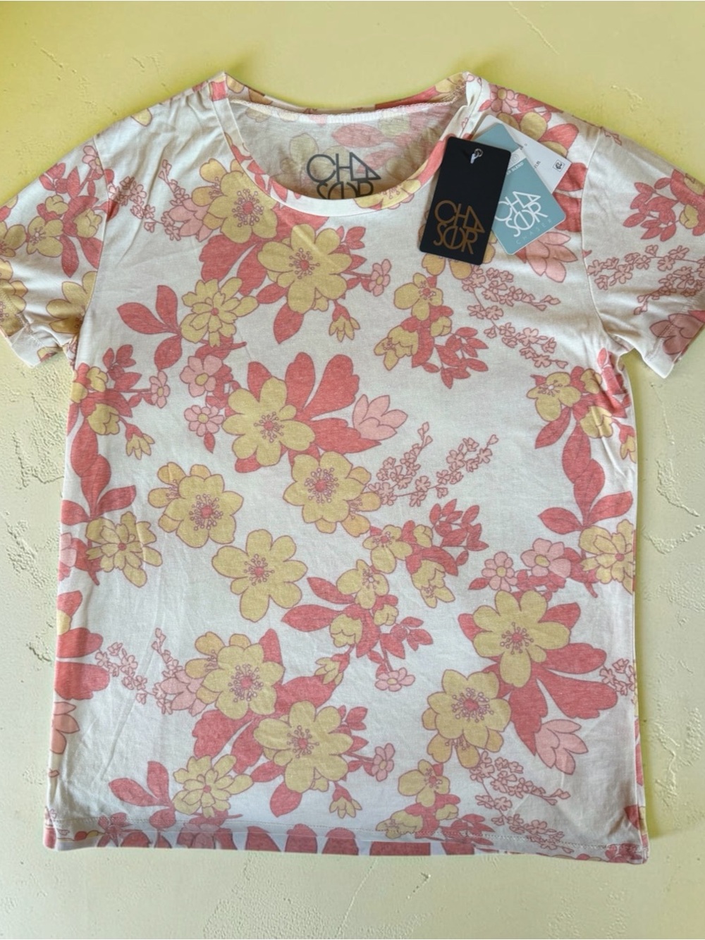 Chaser White Tee with Pink & Yellow Floral Print